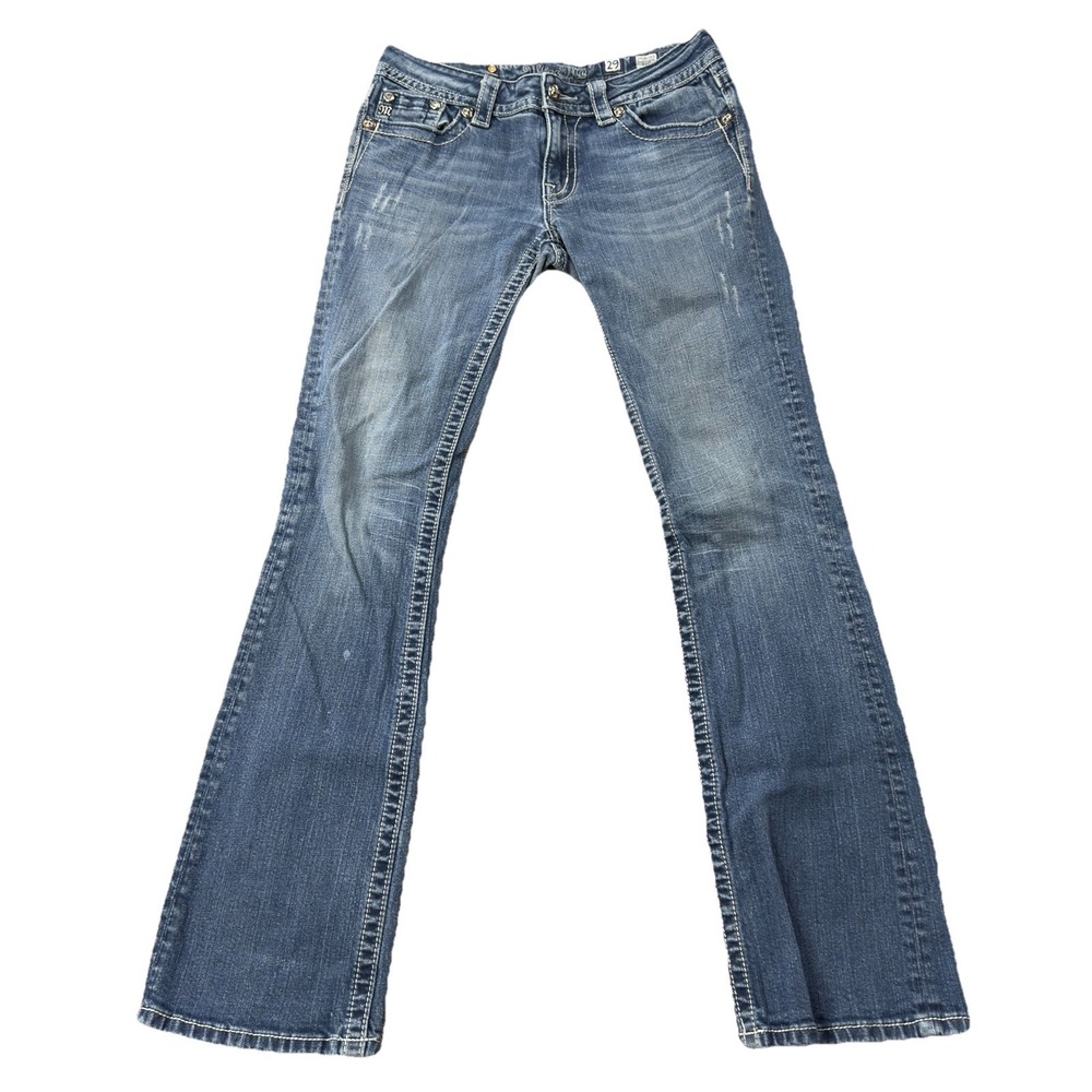 Miss Me Bootcut Jeans 29 Medium Wash Fleur De Lis Denim JP5360B3 Distressed Y2K